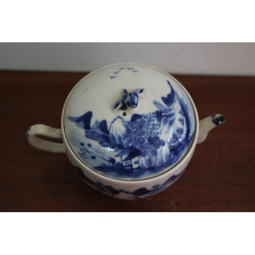 22 - Antique Japanese Blue and White Mountain Scene Teapot