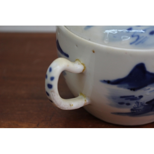 22 - Antique Japanese Blue and White Mountain Scene Teapot