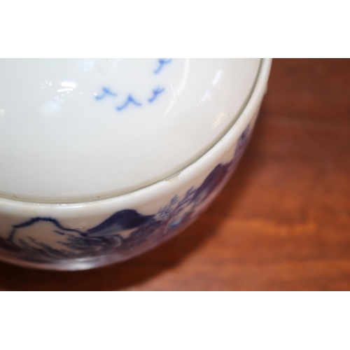 22 - Antique Japanese Blue and White Mountain Scene Teapot