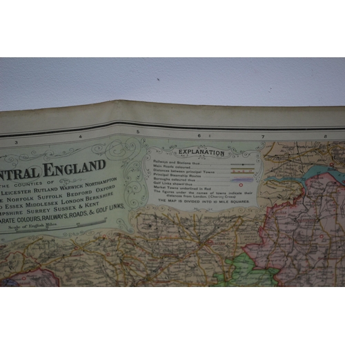 227 - 1912 Bacon's Fold Out Booklet Map of the South East and Central England - Fully Open Size: 122.5 x 9... 