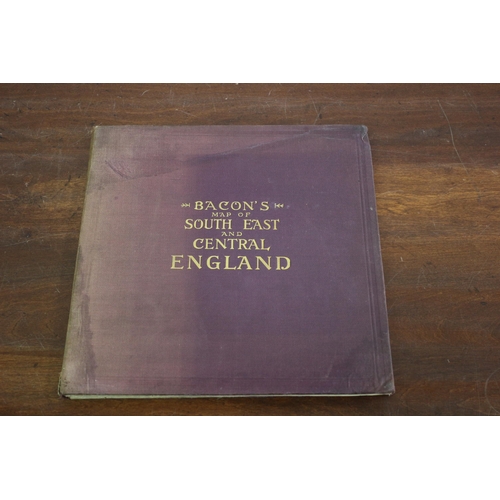 227 - 1912 Bacon's Fold Out Booklet Map of the South East and Central England - Fully Open Size: 122.5 x 9... 