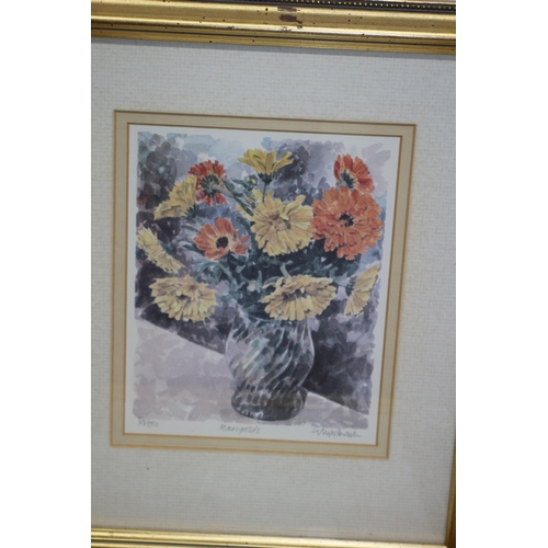 230 - 4 x Glyn Martin BA  Signed Limited Edition Framed Prints - Anemones, Marigolds, Freesias and Sweet P... 