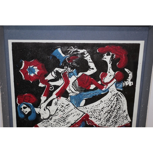 233 - Signed 3 Colour Lino Print by James Holland Dated 1977 - Titled Three Clowns Avignon - Framed and Gl... 