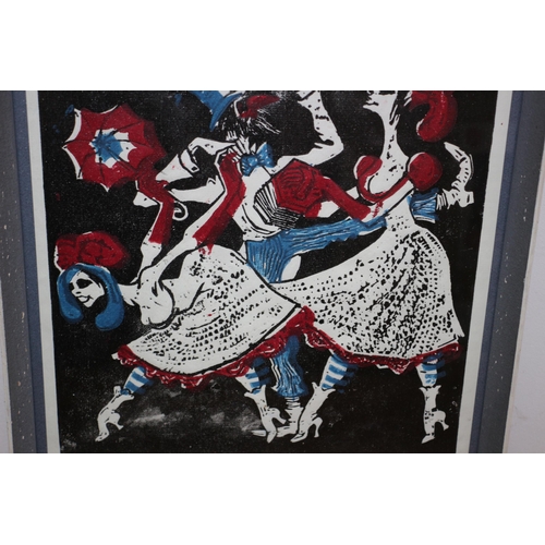 233 - Signed 3 Colour Lino Print by James Holland Dated 1977 - Titled Three Clowns Avignon - Framed and Gl... 