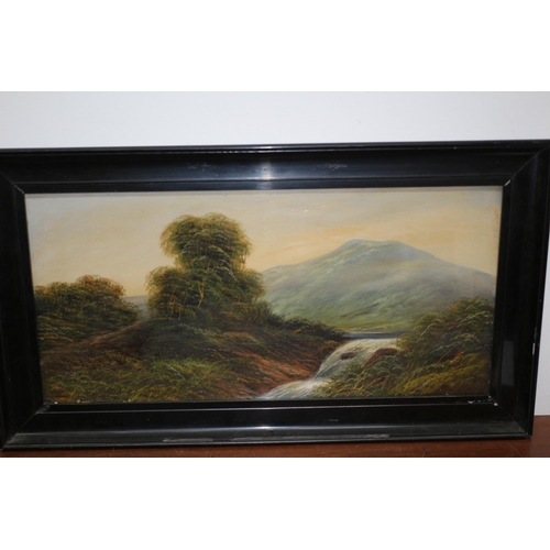 234 - Antique (Victorian), Indistinguishably Signed Oil on Board of a Landscape with Running Stream - 71 x... 