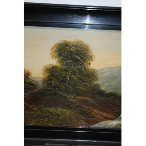 234 - Antique (Victorian), Indistinguishably Signed Oil on Board of a Landscape with Running Stream - 71 x... 