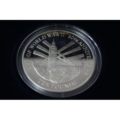 94 - Westminster 60th Anniversary End of World War 2 (10 Pound Coin), 2005 Jersey Silver Proof