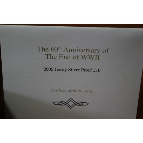 94 - Westminster 60th Anniversary End of World War 2 (10 Pound Coin), 2005 Jersey Silver Proof