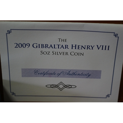 95 - 2009 Gibraltar Henry VIII £10 coin, 5oz Silver, Westminster