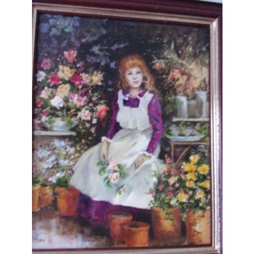 401 - Oil on Board of a Yong Flower Girl framed by a recognised artist Irene Shaw B.S.W A.B.S.P Yorkshire ... 