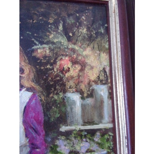 401 - Oil on Board of a Yong Flower Girl framed by a recognised artist Irene Shaw B.S.W A.B.S.P Yorkshire ... 