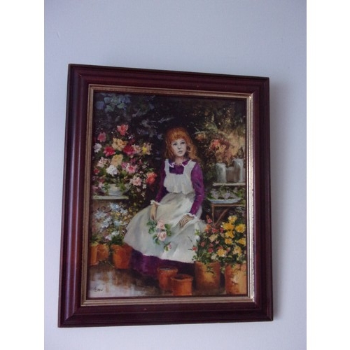 401 - Oil on Board of a Yong Flower Girl framed by a recognised artist Irene Shaw B.S.W A.B.S.P Yorkshire ... 