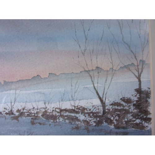 402 - Snow Covered Oust house with landscape Original Watercolour signed by Artist Sally James? 61x33cm