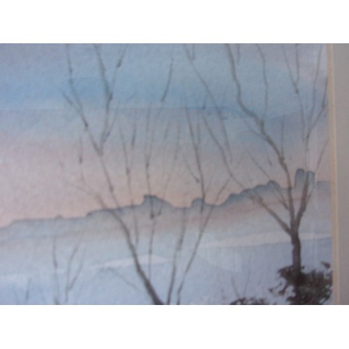 402 - Snow Covered Oust house with landscape Original Watercolour signed by Artist Sally James? 61x33cm