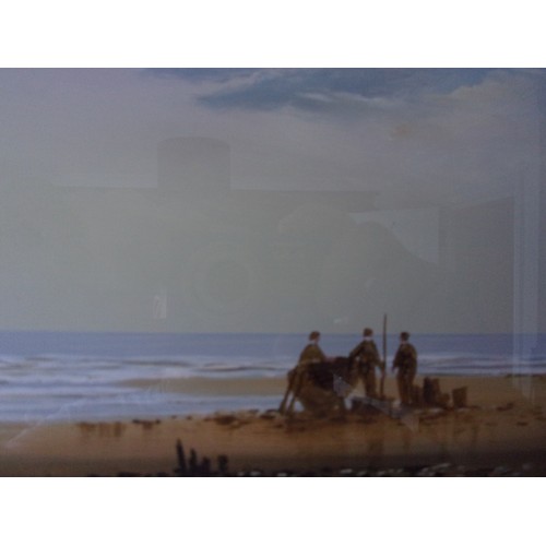 399 - An original signed Oil painting by known artist Ken Hammond Figures and animals on the Beach 33x43cm