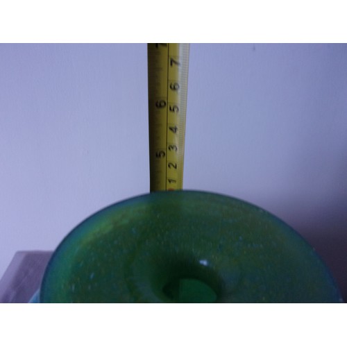 394 - Vibrant blue/green single stem vase marked Mdina glass