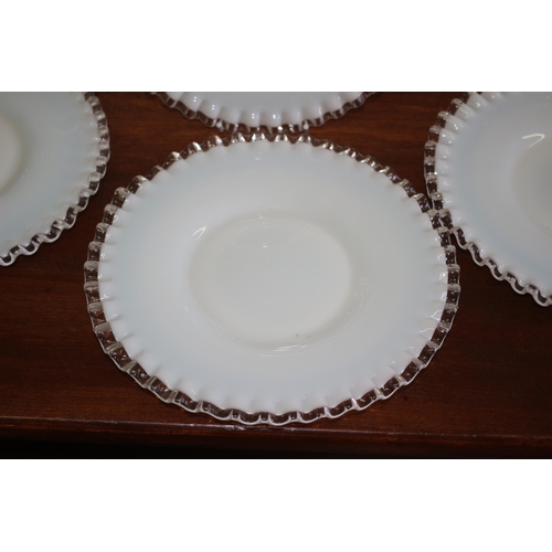 309 - Set of 6 Milk Glass Dishes with Fluted Clear Glass Edges from the 1960/70's - 22cm Diameter