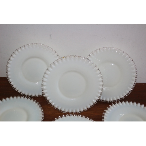 309 - Set of 6 Milk Glass Dishes with Fluted Clear Glass Edges from the 1960/70's - 22cm Diameter