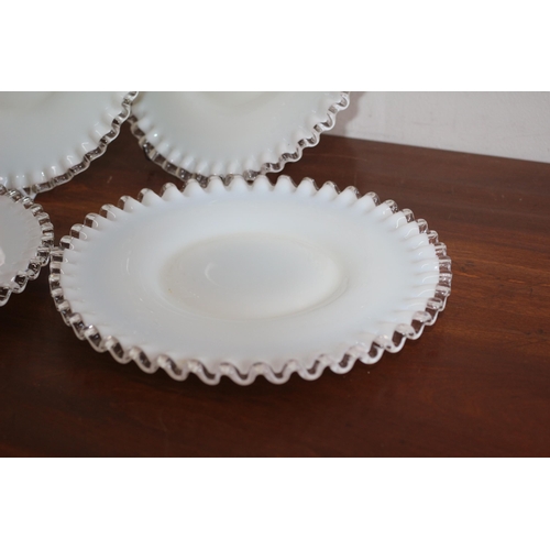 309 - Set of 6 Milk Glass Dishes with Fluted Clear Glass Edges from the 1960/70's - 22cm Diameter