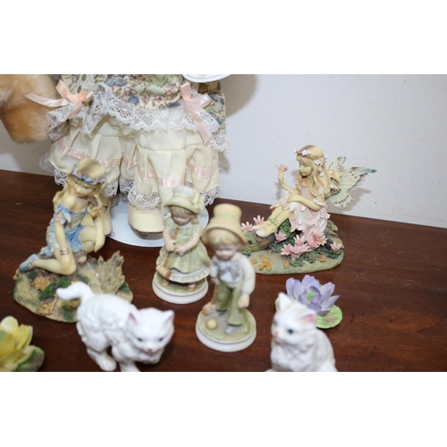 323 - Leonardo Collection Doll - Beverley on Stand plus 2 x Fairy Figures and other Pottery Items