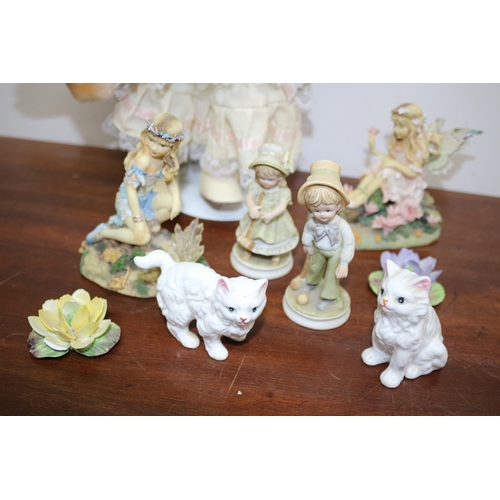 323 - Leonardo Collection Doll - Beverley on Stand plus 2 x Fairy Figures and other Pottery Items