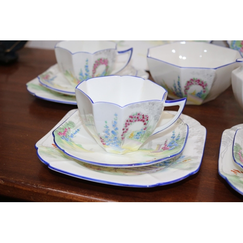 324 - Shelley Queen Anne Archway of Roses Tea Set Pattern Number 11606 c.1928 - 19 Pieces (one cup has cra... 