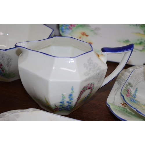 324 - Shelley Queen Anne Archway of Roses Tea Set Pattern Number 11606 c.1928 - 19 Pieces (one cup has cra... 