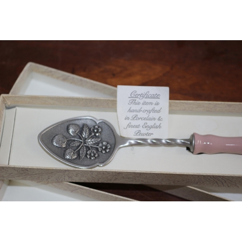 339 - Hand Crafted Porcelain and Pewter Butter Knife and Spoon in There Own Boxes by Parian Design