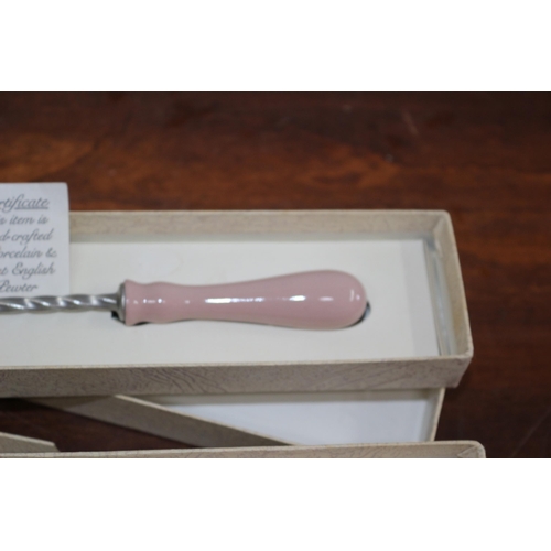 339 - Hand Crafted Porcelain and Pewter Butter Knife and Spoon in There Own Boxes by Parian Design