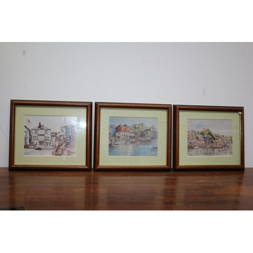 343 - Trio of Ink & Watercolour Paintings of Padstow and Port Isaac by Glyn Gibson - 20 x 17.5cm