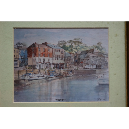 343 - Trio of Ink & Watercolour Paintings of Padstow and Port Isaac by Glyn Gibson - 20 x 17.5cm