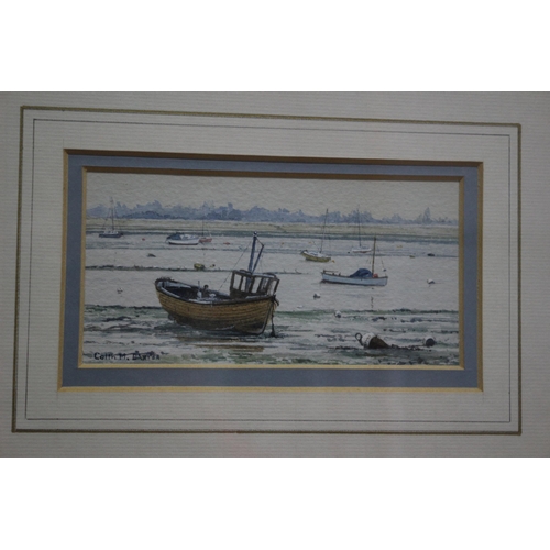 353 - Watercolour by Colin M. Baxter - Titled: Low Tide at Emsworth - 27.5 x 22.5cm