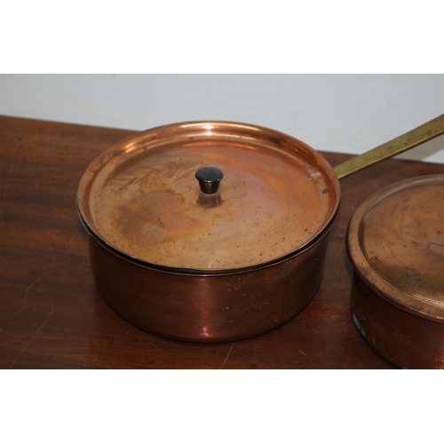 358 - Set of 3 Graduated Copper Pans with Lids