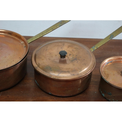 358 - Set of 3 Graduated Copper Pans with Lids