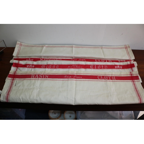 367 - From the Estate of Lord and Lady Cornwallis - Triple Set of Irish Quality Linen Cloths in Red Stripe... 