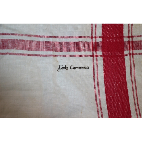 367 - From the Estate of Lord and Lady Cornwallis - Triple Set of Irish Quality Linen Cloths in Red Stripe... 