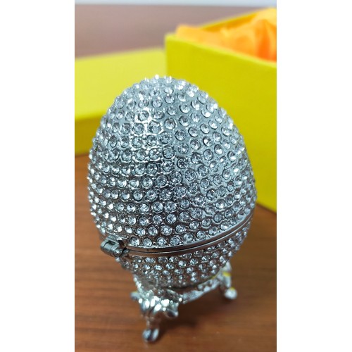 405 - Very Nice Boxed Platinum Coloured Swarovski Style Crystal Covered Faberge Egg on Sand