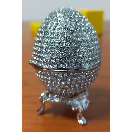 405 - Very Nice Boxed Platinum Coloured Swarovski Style Crystal Covered Faberge Egg on Sand