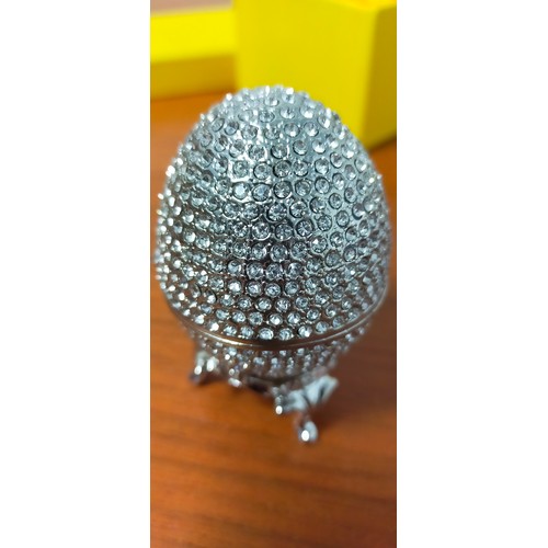 405 - Very Nice Boxed Platinum Coloured Swarovski Style Crystal Covered Faberge Egg on Sand