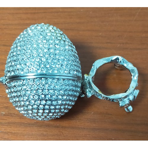 405 - Very Nice Boxed Platinum Coloured Swarovski Style Crystal Covered Faberge Egg on Sand