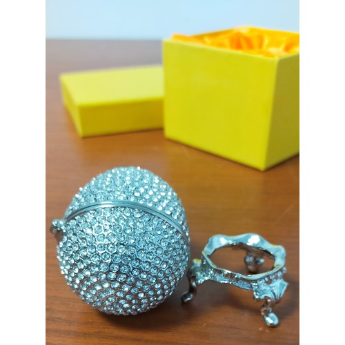 405 - Very Nice Boxed Platinum Coloured Swarovski Style Crystal Covered Faberge Egg on Sand