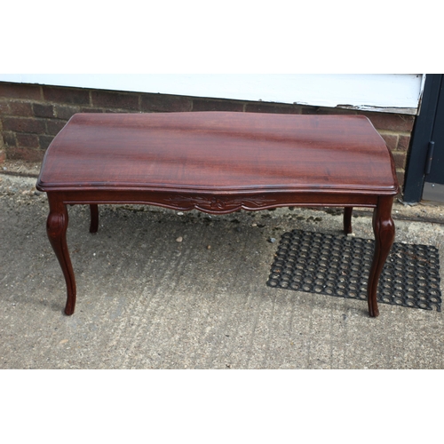 10 - Vintage Solid Wood Queen Anne Style Legged Coffee Table with Ornate Carved Side Panels