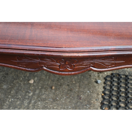 10 - Vintage Solid Wood Queen Anne Style Legged Coffee Table with Ornate Carved Side Panels