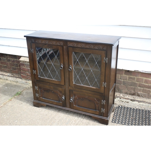 12 - Vintage Priory Side Display Cabinet with Leaded Light Diamond Style Glass Panels to Front Top Doors ... 