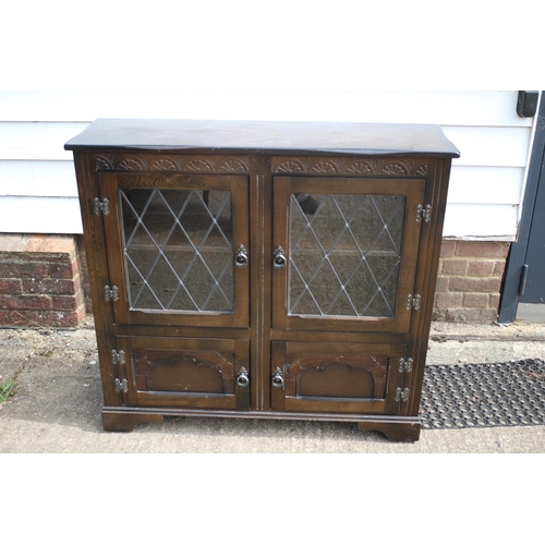 12 - Vintage Priory Side Display Cabinet with Leaded Light Diamond Style Glass Panels to Front Top Doors ... 