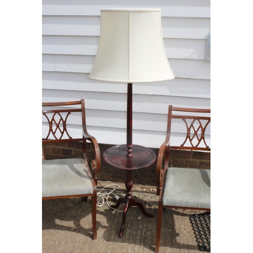 13 - Two Quality Hepplewhite Styled Carver Chairs with a Solid Wood Floor Lamp with Drinks Shelf and Shad... 