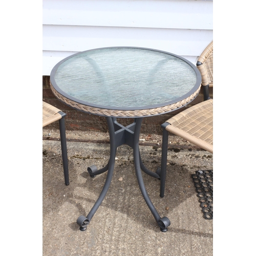 14 - Circular Shaped, Wicker Surround Bistro Table with Frosted/Patterned Glass Top and Two Complimentary... 