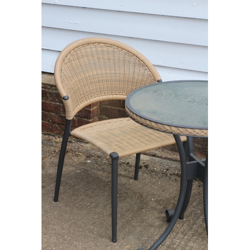 15 - Circular Shaped, Wicker Surround Bistro Table with Frosted/Patterned Glass Top and Two Complimentary... 