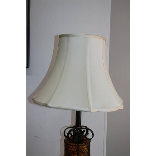 18 - Very Unusual, Mid Century Large Table Lamp with Yellow Glass Bulbous Section and Metal Work - Comes ... 