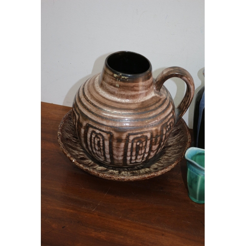 27 - Selection of Studio Pottery Trickle Glaze Vases, Butter Dish and Large Jug on a Bowl plus Other Item... 